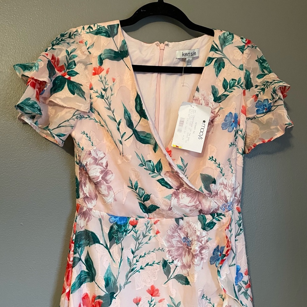 NWOT Kenzie Sz 0 Women’s Pink Floral Ruffle Midi Short Sleeve Dress Ret $149! - Picture 3 of 16